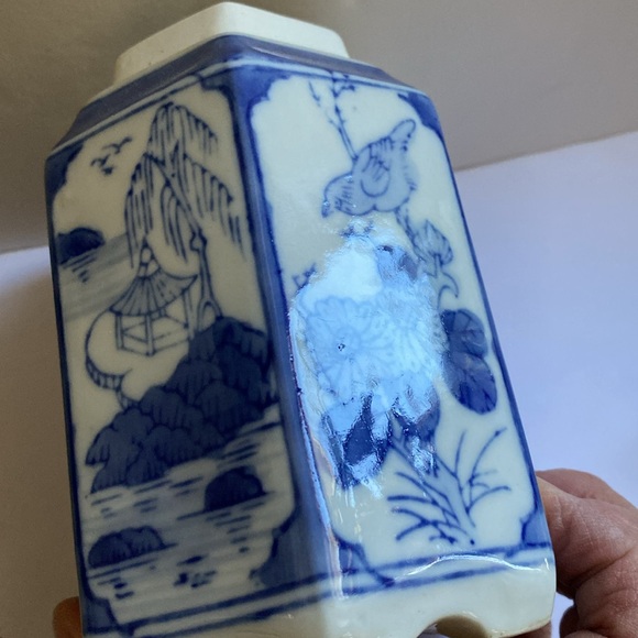 Vintage Chinese Blue & White Porcelain Tea Caddy - JAR - Urn - Canister - Picture 12 of 12